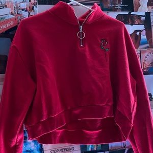 H&M Half Zip Roses Red Sweatshirt